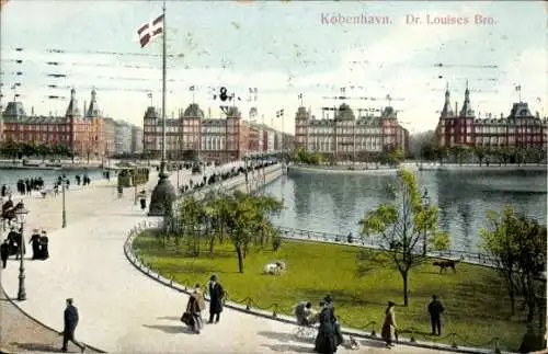 Ak København Kopenhagen Dänemark, Dr. Louises Bro, Brücke, Straßenbahn