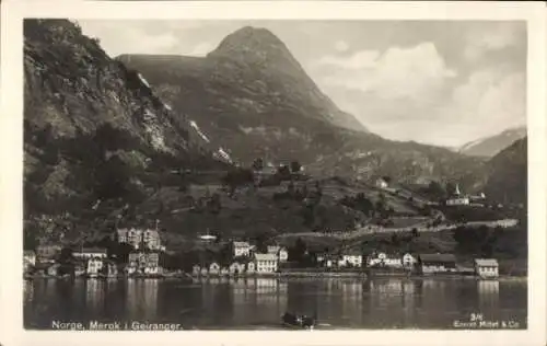 Foto Ak Merok Geiranger Norwegen, Ort mit Umgebung