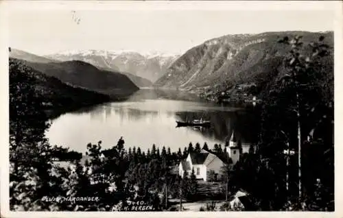 Ak Ulvik Hardanger Norwegen, Teilansicht, Kirche, Landschaft