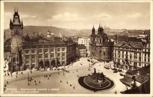 Ak Praha Prag Tschechien, Starometske namesti s radnici a Husovym pomnikem, Altstädter Ringplatz