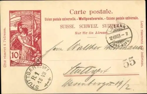 Ak Schweiz, Weltpostverein, stehende Helvetica, Universal Postal Union UPU, Jubiläum