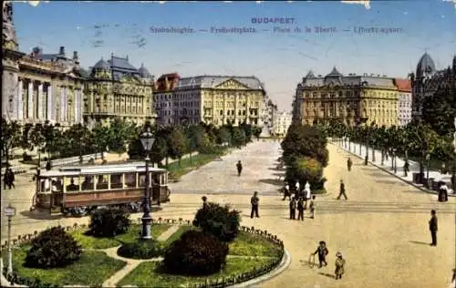 Ak Budapest Ungarn, Freiheitsplatz, Straßenbahn