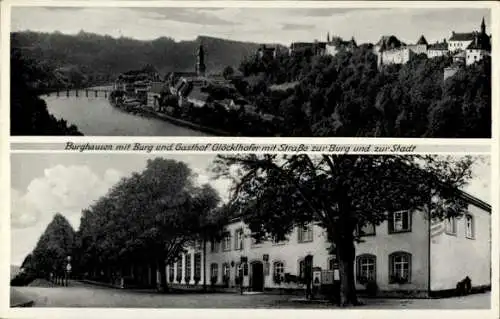 Ak Burghausen an der Salzach Oberbayern, Burg, Gasthof Glöcklhofer