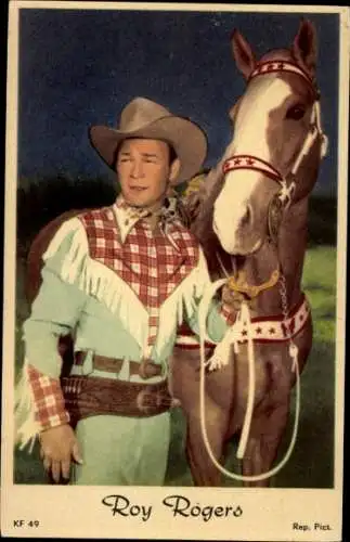 Ak Schauspieler und Sänger Roy Rogers, Portrait, Pferd