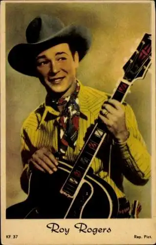 Ak Schauspieler und Sänger Roy Rogers, Portrait mit Gitarre