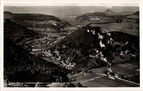 Ak Traifelberg Honau Lichtenstein in Baden Württemberg, Fliegeraufnahme, Echaztal