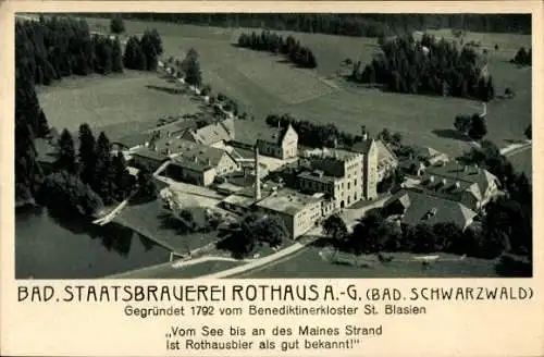 Ak Rothaus Grafenhausen im Schwarzwald, Fliegeraufnahme, Staatsbrauerei