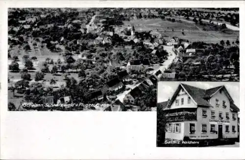 Ak Schwann Staubenhardt im Schwarzwald, Fliegeraufnahme, Gasthaus zum Waldhorn