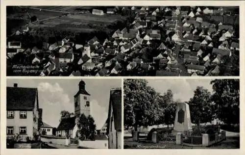 Ak Machtolsheim Laichingen in Württemberg, Machtolsheim vom Flugzeug aus, Kirche, Kriegerdenkmal