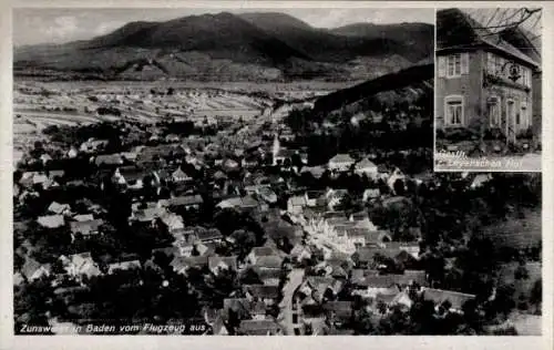 Ak Zunsweier Offenburg in Baden Schwarzwald, Fliegeraufnahme, Gasth. z. Leyenschen Hof