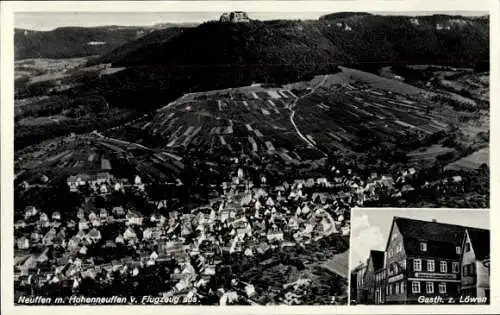 Ak Neuffen in Württemberg, Fliegeraufnahme, Hohenneuffen, Gasthaus z. Löwen