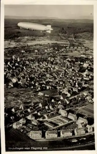 Ak Sindelfingen in Württemberg, Sindelfingen vom Flugzeug aus, Zeppelin über der Stadt