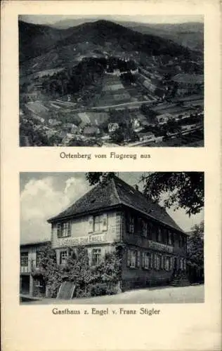 Ak Ortenberg in Hessen, Ortenberg vom Flugzeug aus, Gasthaus Engel, Gastwirtschaft Engel von F...