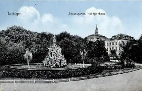 Ak Erlangen in Mittelfranken Bayern, Schlossgarten, Kollegienhaus, Springbrunnen