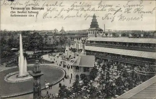 Ak Berlin Wilmersdorf Halensee, Terrassen am Halensee, Kurfürstendamm 124a, Springbrunnen