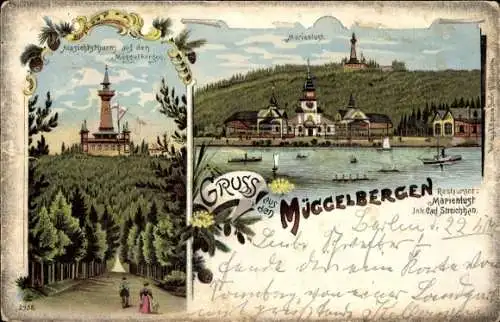 Litho Berlin Köpenick, Müggelberge, Restaurant Marienlust, Müggelturm