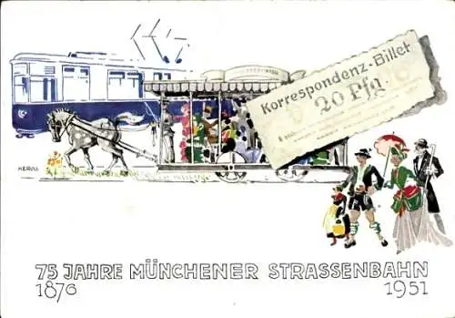 Ak München, 75 Jahre Münchener Straßenbahn 1876 - 1951, Korrespondenz Billet 20 Pfg.