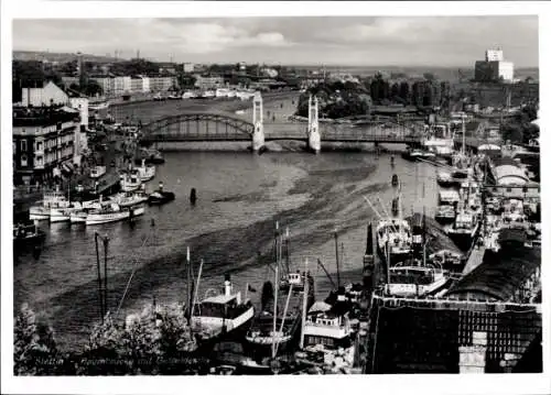 Ak Szczecin Stettin Pommern, Baumbrücke mit Getreidesilo