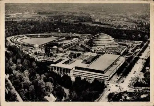 Ak Wrocław Breslau Schlesien, Ausstellungsgelände mit Jahrhunderthalle, Luftaufnahme