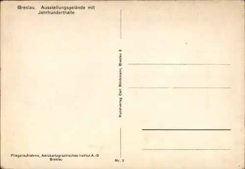 Ak Wrocław Breslau Schlesien, Ausstellungsgelände mit Jahrhunderthalle, Luftaufnahme