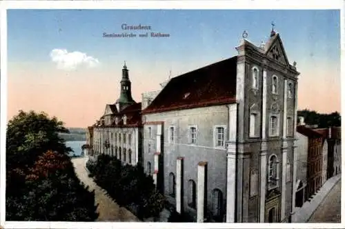 Ak Grudziądz Graudenz Westpreußen, Seminarkirche und Rathaus