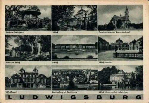 Ak Ludwigsburg in Württemberg, Schloss, Schlosspark, Schloss Monrepo, Schloss Favorit, Denkmal