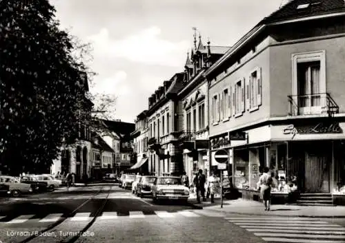 Ak Lörrach in Baden, Turmstraße, Geschäfte, Autos