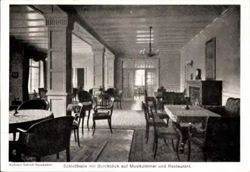 Ak Badenweiler im Schwarzwald, Kurhaus Schloss Hausbaden, Schlosshalle, Musikzimmer, Restaurant