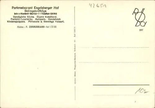 Künstler Ak Georg Röder, Ohligs Solingen, Der Engelsberger Hof, Vogelschau, Pächter P. Zimmermann