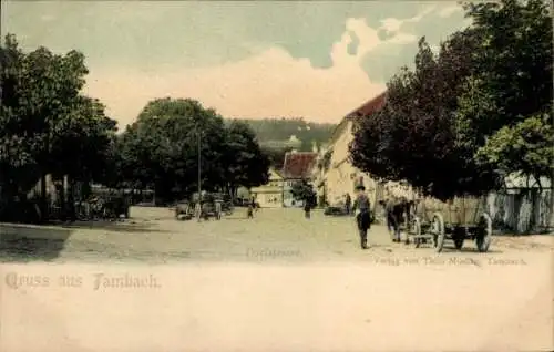 Ak Fambach Thüringen, Dorfstraße, Fuhrwerk