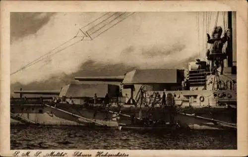 Ak Deutsches Kriegsschiff, SMS Moltke, Schwere Heckgeschütze, Schlachtkreuzer, Kaiserliche Marine