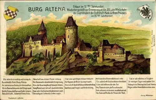 Künstler Ak Altena in Westfalen, Burg, Gedicht, Wappen