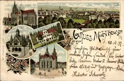 Litho Mühlhausen Thüringen, Popperode, Weisses Haus, Obermarktskirche, Untermarktskirche