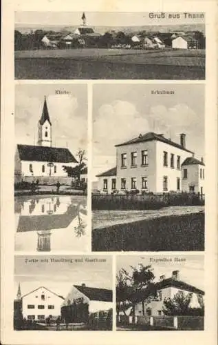 Ak Thann Elsass Haut Rhin, Teilansicht, Kirche, Schule, Gasthof