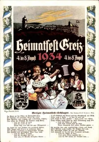 Ak Greiz im Vogtland Thüringen, Heimatfest 1934, Greizer Heimatfest-Schlager