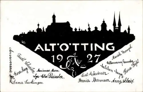 Studentika Ak Altötting in Oberbayern, Stadtsilhouette, 1927