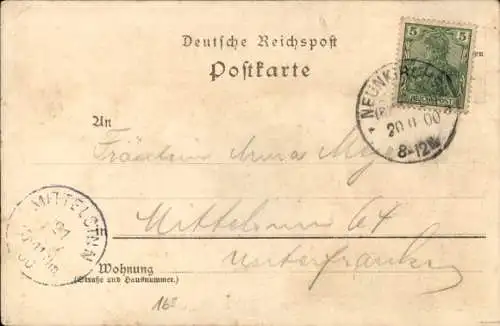 Litho Neunkirchen (Bezirk Trier) im Saarland, Gesamtansicht, Bahnhof, Stumm'sche Werke