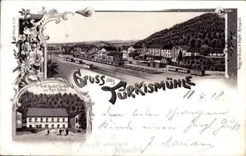 Passepartout Litho Türkismühle Nahe Nohfelden Saarland, Teilansicht, Bahnhof, Gasthof