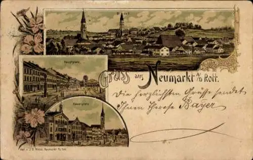 Litho Neumarkt Sankt Veit an der Rott Oberbayern, Gesamtansicht, Hauptplatz