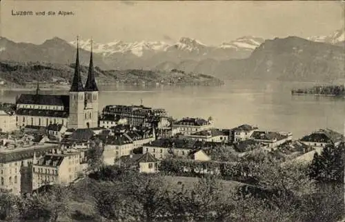 Ak Luzern Stadt Schweiz, Panorama, Luzern und die Alpen