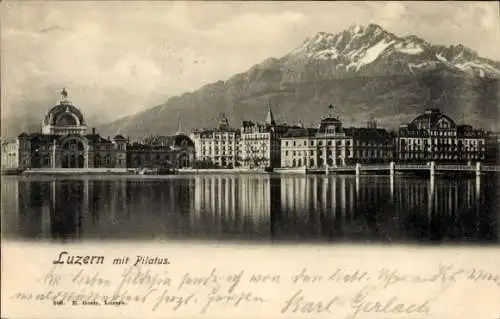 Ak Luzern Stadt Schweiz, Panorama, Häuser am Ufer, Alpen