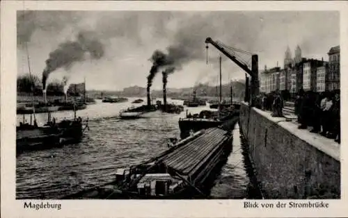 Ak Magdeburg an der Elbe, Blick von der Strombrücke, Dampfer