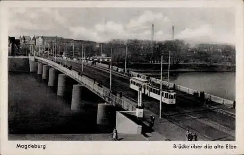 Ak Magdeburg, Brücke der Magdeburger Pioniere, Straßenbahn