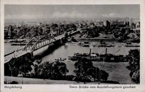 Ak Magdeburg an der Elbe, Gesamtansicht, Stern-Brücke, vom Ausstellungsturm gesehen