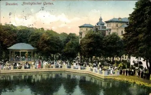 Ak Dresden Zentrum Altstadt, Zool. Garten, Pavillon, Leute