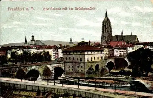 Ak Frankfurt am Main, Alte Brücke, Brückenmühle