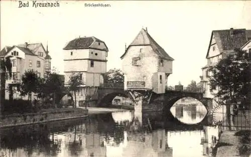 Ak Bad Kreuznach in Rheinland Pfalz, Brückenhäuser, Brücke