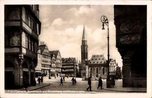 Ak Frankfurt am Main, Durchblick auf Römerberg und Nicolaikirche