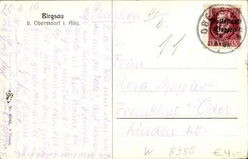 Künstler Ak Birgsau Oberstdorf, Teilansicht des Ortes, Kühe, Hühner, Berge