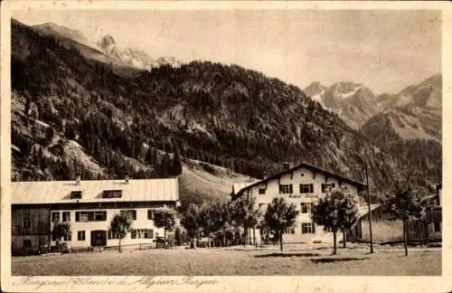 Ak Birgsau Oberstdorf im Oberallgäu, Blick zum Gasthof Birgsau, Gebirge, Bauernhaus